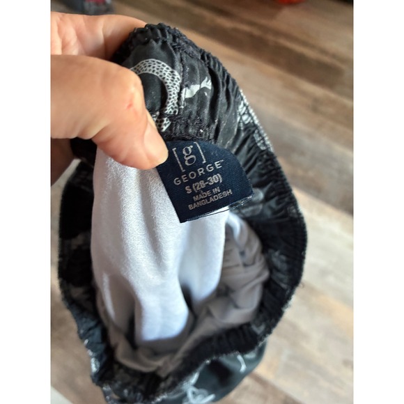 George Mens Mermaid Print Swim Trunks Black White Board Shorts Size S 28-30 - Picture 2 of 4